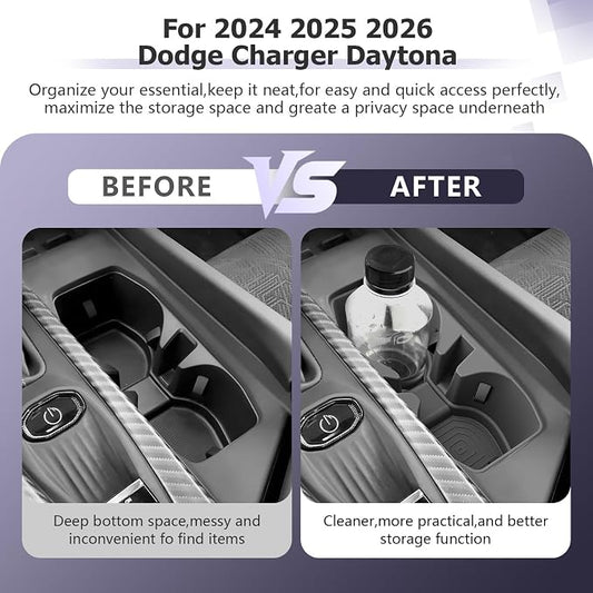 LUWU 2025 2026 Charger Center Console Cup Holder Compatible with 2024 2025 2026 Charger Daytona R/T Scat Pack Premium Silicon Cup Holder Spill-Proof, Easy Install & Clean, Black Interior Accessories