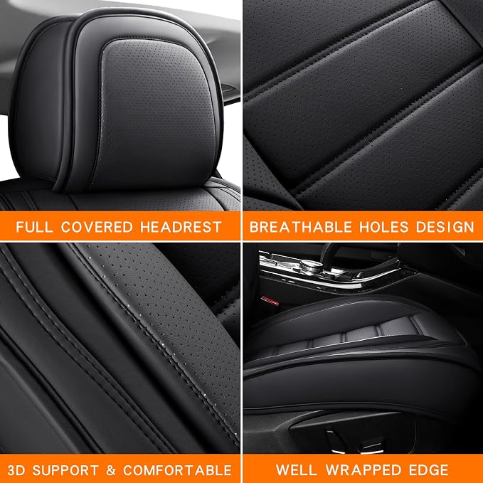 MINGBRON Seat Covers, Car Seat Covers Front Seats, Car Seat Cover, Car Seat Protector Waterproof, Car Seat Cushion Nappa Leather, Black Seat Covers Carseat Cover Universal Fit for Most Cars