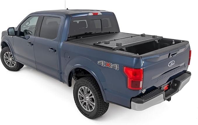 Rough Country Hard Low Profile Tri-Fold Tonneau Cover for Ford F-150 (2021–2026) & F-150 Lightning (2022–2026) – Aluminum Truck Bed Cover