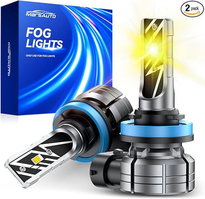 Marsauto H11/H16/H8 LED Fog Light Bulb Yellow, 14,000LM 3000K Amber H11 H16 H8 LED Bulb Yellow for Fog Lights or DRL, 70,000 Hours Lifespan, Play and Plug, Non-Polarity, Pack of 2