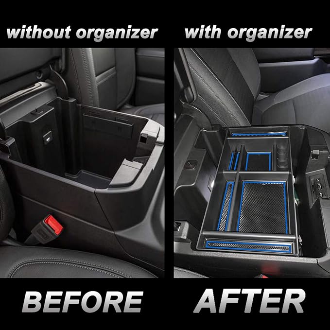 JKCOVER Center Console Organizer Tray Compatible with (2019-2025) Chevy Silverado 1500/GMC Sierra 1500 and 2020-2025 Silverado/Sierra 2500/3500 HD - Full Console w/Bucket Seats ONLY (Blue trim)