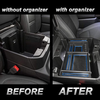 JKCOVER Center Console Organizer Tray Compatible with (2019-2025) Chevy Silverado 1500/GMC Sierra 1500 and 2020-2025 Silverado/Sierra 2500/3500 HD - Full Console w/Bucket Seats ONLY (Blue trim)