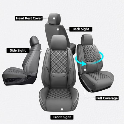 Ram 1500 Seat Covers 2019-2026 Full Set, Truck Interior Sets with Lumbar Support Custom Fit for Dodge Ram 1500/2500/3500 Crew/Mega Cab with Rear Flat Bench, Gray