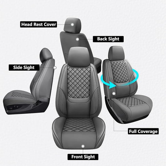 Ram 1500 Seat Covers 2019-2026 Full Set, Truck Interior Sets with Lumbar Support Custom Fit for Dodge Ram 1500/2500/3500 Crew/Mega Cab with Rear Flat Bench, Gray