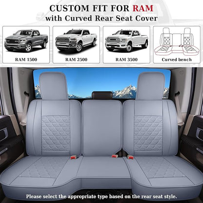 Coverado Seat Covers for Dodge Ram Full Set, Waterproof Truck Car Seat Cover Protectors Custom Fit for 2002-2026 Dodge RAM 1500 2500 3500 with Curved Bench(Gray)