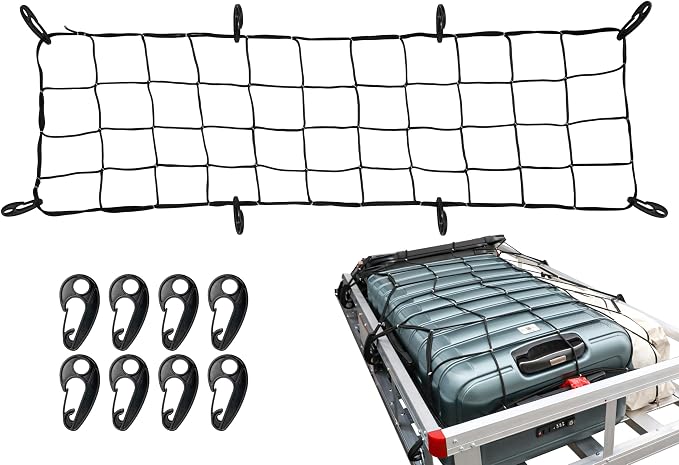 MaxxHaul Heavy-Duty Cargo Net – 44" x 16" Stretches to 88" x 32" – Tight 4" Mesh with 8 PP Hooks – Truck & SUV Bed Net, Trailer & Roof Rack Cargo Accessory