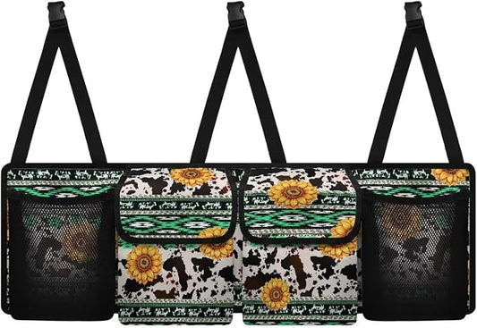 Sunflower Cow Spots Car Trunk Organizer Navajo Aztec Hanging Car Organization Car Storage Bag for SUVs, Vans, Cars