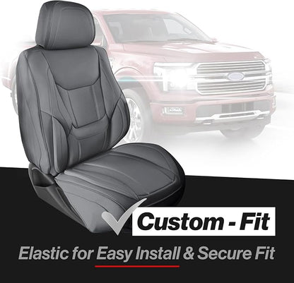 Coverland Custom Truck Car Seat Covers Front Seats for [2019-2026 RAM 1500 Quad Cab Front Bucket Seats Rear Bench] - Protector Water Resistant Leather Memory Form Seat Cushion [Front-Dark Gray]