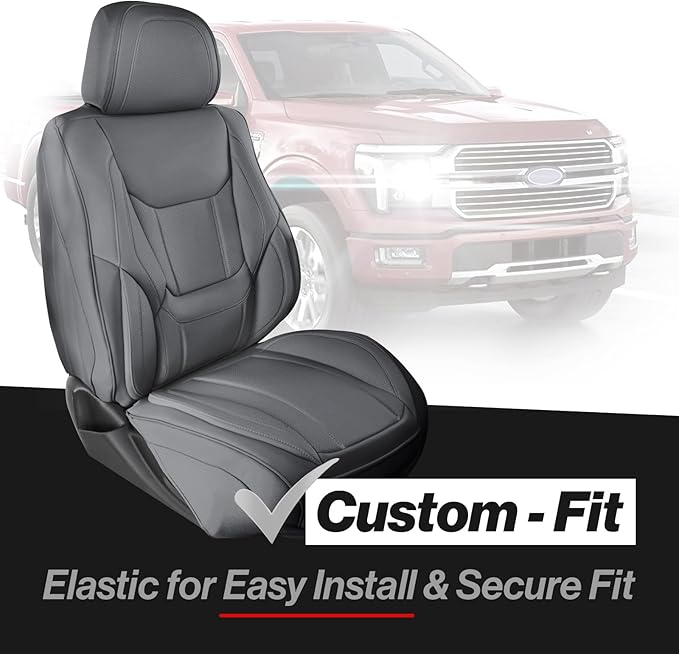 Coverland Custom Truck Car Seat Covers Full Set for [2019-2023 Ford Ranger SuperCrew Cab] - Protector Car Seat Cover Water Resistant Leather Memory Form Back Support Seat Cushion [Full Set-Dark Gray]