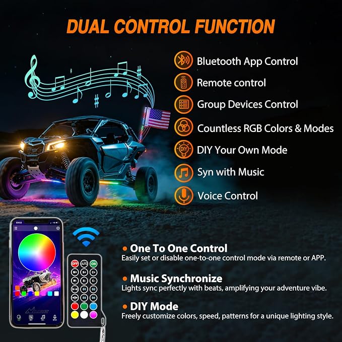 Nilight LED Whip Light 1PC 3FT Spiral RGB Antenna Whips with Spring Base, App/Remote Control DIY Chasing Patterns Brake & Reverse Lights for Side by Side ATV UTV RZR Can-Am Buggy Jeep