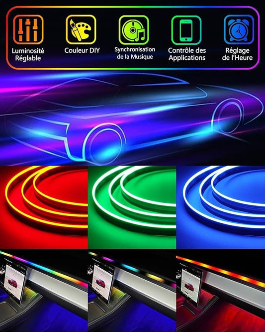 Acrylic LED Lights for Car, 43.3in RGB Strip Light Car LED Lights Interior with USB Port, App Control, Music Sync, 146 LEDs Interior Ca r Lights for Women Men Gifts