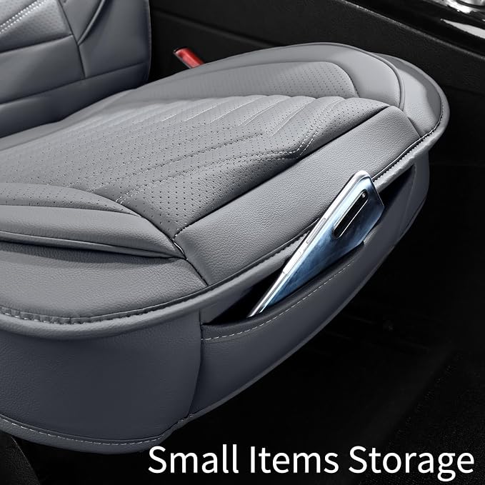 HChengkikz Nappa Leather Car Seat Covers Front Seats, Gray Car seat Protector, Waterproof Car Seat Cushion, Universal Automotive Seat Covers Fit for SUV Truck Pick-up Sedan and Most Cars