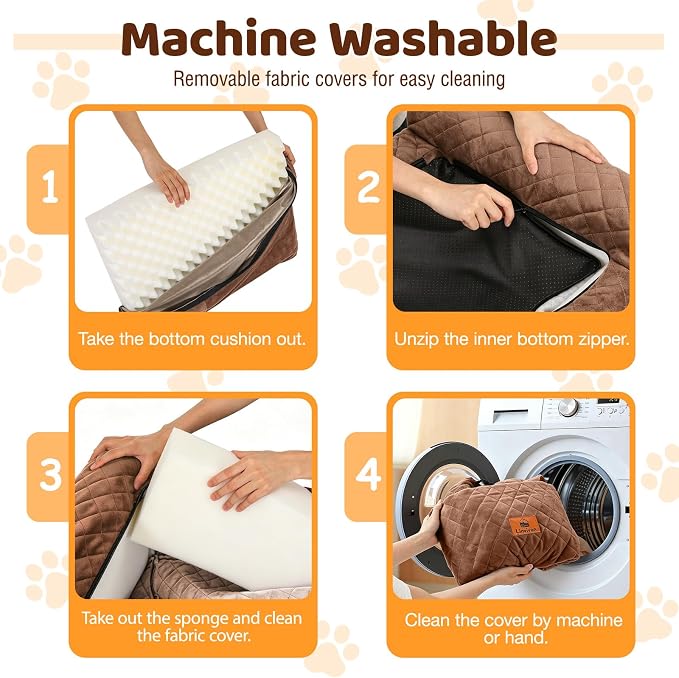 Dog Car Seat for Medium/Large Dogs up to 60 lbs, Memory Foam Dog Booster Seat with Thick Cushion, Pet Car Seat for Back with Detachable Washable Cover, Storage Pockets for SUV, Pick Up, Trunk, Brown