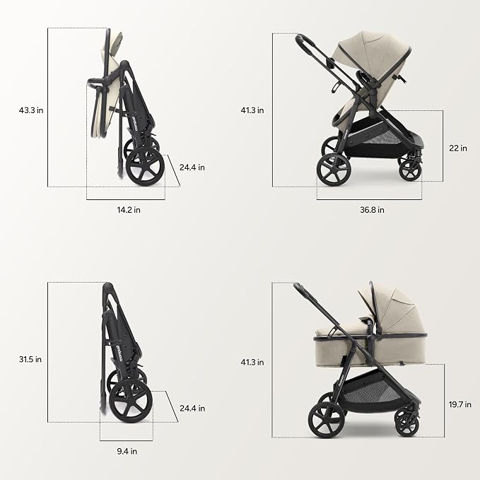 Mompush Wiz 2 in 1 Baby Stroller with Infant Pramette Mode, One Hand Fold Convertible Newborn to Toddler Stroller with Reversible Seat and Large UPF 50+ Canopy