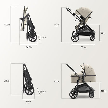 Mompush Wiz 2 in 1 Baby Stroller with Infant Pramette Mode, One Hand Fold Convertible Newborn to Toddler Stroller with Reversible Seat and Large UPF 50+ Canopy