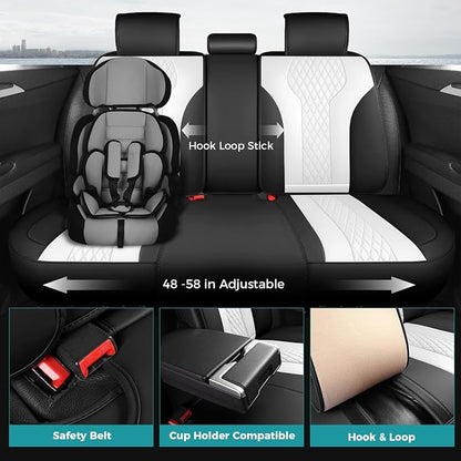 Leather Car Seat Covers Full Set, Breathable Faux Leather Seat Covers for Cars SUV Sedan Waterproof Blackwhite