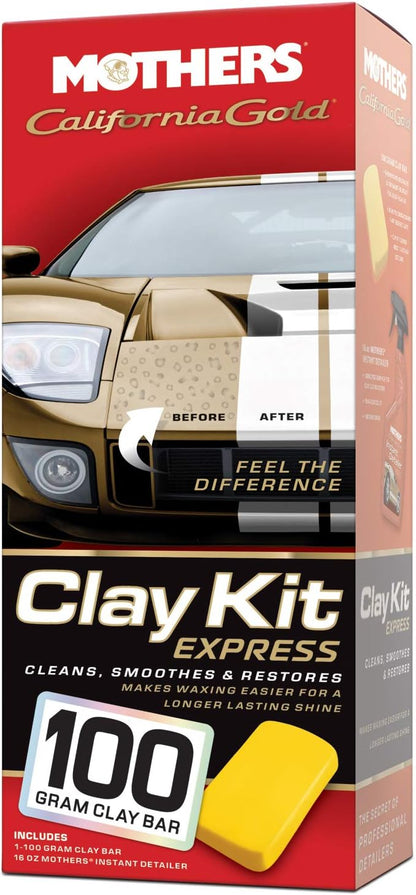 Mothers California Gold Clay Kit, 1 100-gram Clay Bar + 16 oz. Instant Detailer — Removes Contaminants, Restores Brilliance & Smoothness of Paint, Chrome, Glass & Plastics (07241)