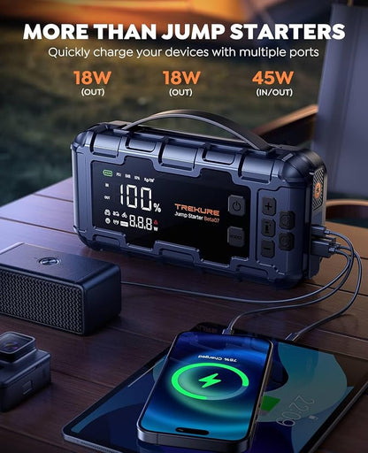 TREKURE 10-in-1 Car Battery Jump Starter Box with Jump Cables & Gloves for All Gas & 12L Diesel, 8000A Portable Battery Charger with Air Compressor, 160PSI, PD45W Charging