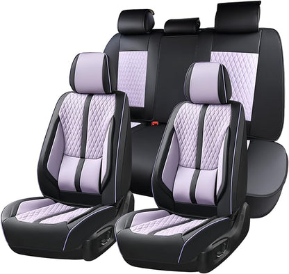 Huidasource Leather Seat Covers, Nappa Leather Seat Covers for Cars with Velcro Adjustable, Airbag, Lumbar Support, Cooling ＆ Heating, Purple Seat Covers Fit for Most Cars SUV Trucks, Black＆Purple