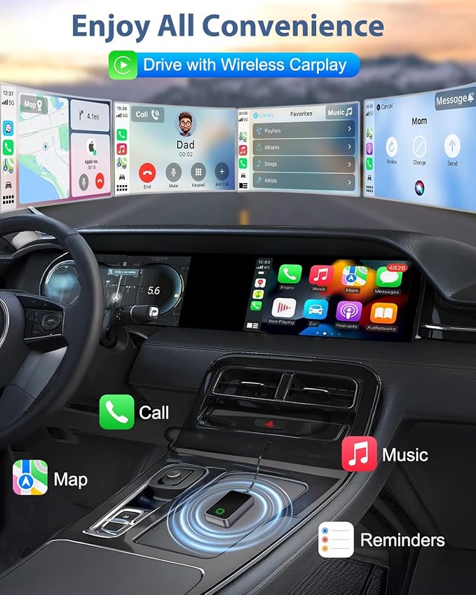 Wireless Carplay Adapter for iPhone, Converts Wired CarPlay to Wireless, Plug and Play Dongle for Apple CarPlay, Bluetooth Control Adapter for Cars from 2016 & Cars with Built-in CarPlay