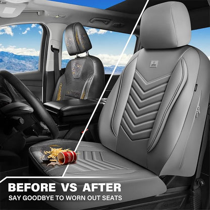 CAR PASS 3D Foam Faux Leather Car Seat Covers Full Set, Waterproof Grey Leather Seat Cover for Cars, Luxury Universal Fit for SUV Truck Sedan Automotive, Armrest Airbag Compatible Anti-Slip, All Gray