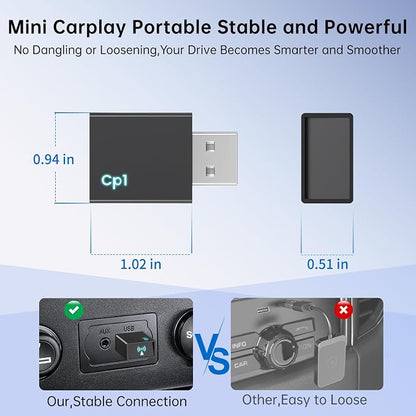 Wireless CarPlay Adapter for Apple iPhone, Convert Wired to Wireless Mini USB Bluetooth Car Play Adapter with Stable 5.8GHz Wi-Fi Plug & Play - Compatible with Cars 2016+ and iOS 10+
