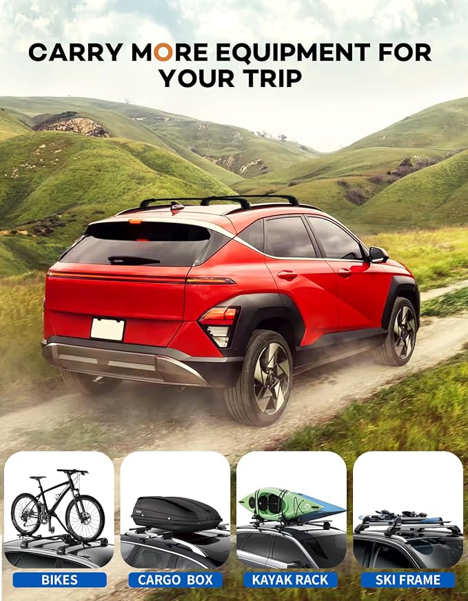 Wonderdriver Roof Rack Cross Bars 300lbs Compatible with Hyundai Kona & Kona Electric 2024 2025 2026, Heavy Duty Aluminum Lockable Roof Rails Crossbars Black Rooftop Cargo Carrier Luggage