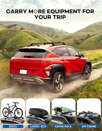 Wonderdriver Roof Rack Cross Bars 300lbs Compatible with Hyundai Kona & Kona Electric 2024 2025 2026, Heavy Duty Aluminum Lockable Roof Rails Crossbars Black Rooftop Cargo Carrier Luggage