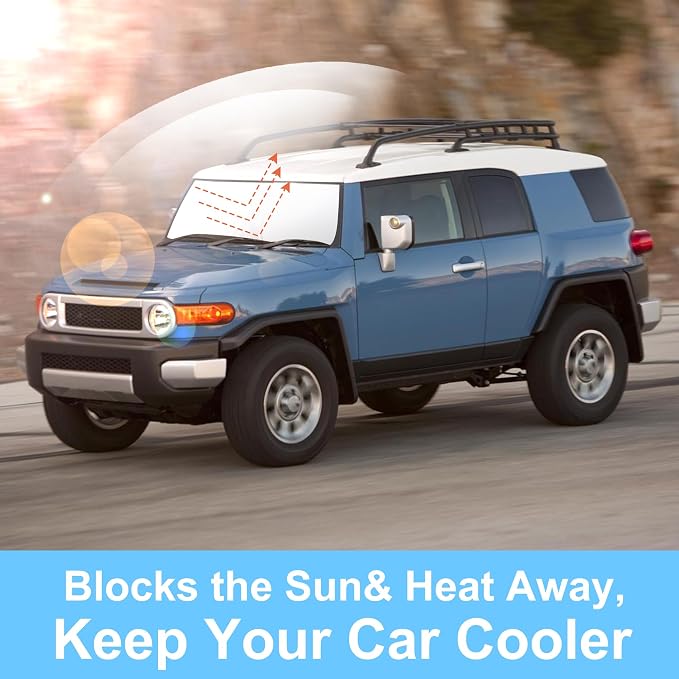 TINGLU Sun Shade for Toyota FJ Cruiser Sport Utility 2007-2014 Accessories Windshield Sun Shade Window Shade UV Rays Protection Sun Visor Cover with Steering Wheel Sunshade Storage Bag