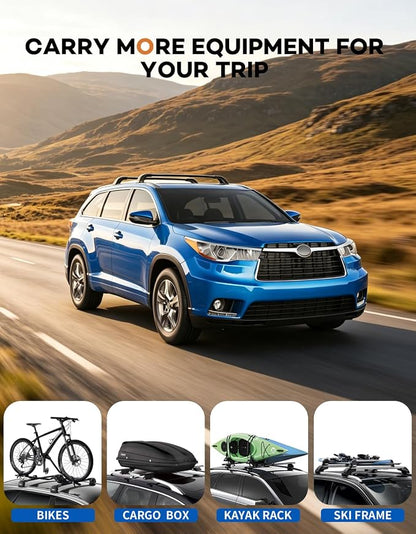 Wonderdriver Lockable Roof Rack Cross Bars 220lb Compatible with 2014-2019 Toyota Highlander XLE Limited & SE & LE Plus & LE with Anti-Theft Metal Heavy Duty Crossbars Black Rooftop Luggage Carrier