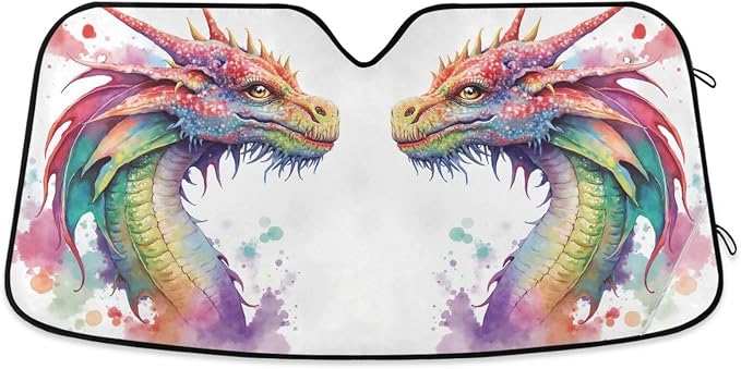 Watercolor Dragon Windshield Sun Shade for Car Auto SUV Truck Foldable Front Window Sunshade Sun Visor Protector Block UV Rays Reflect Heat, 55" x 28"