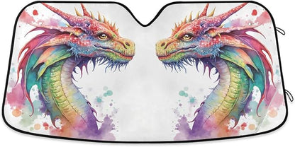 Watercolor Dragon Windshield Sun Shade for Car Auto SUV Truck Foldable Front Window Sunshade Sun Visor Protector Block UV Rays Reflect Heat, 55" x 28"