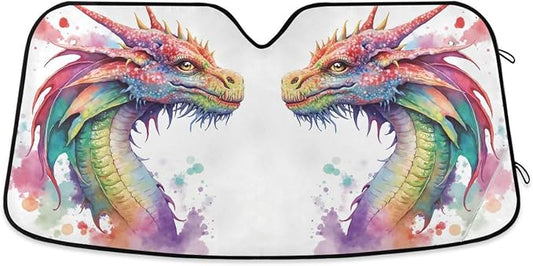 Watercolor Dragon Windshield Sun Shade for Car Auto SUV Truck Foldable Front Window Sunshade Sun Visor Protector Block UV Rays Reflect Heat, 55" x 28"