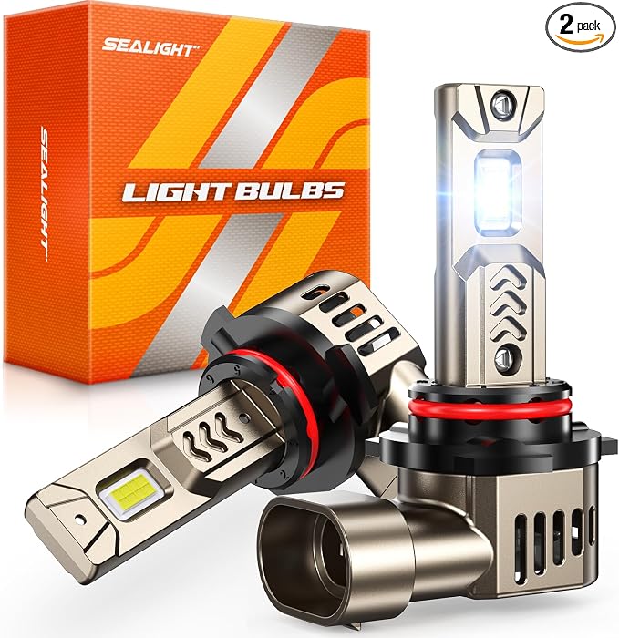SEALIGHT 9005/HB3 LED Bulbs, 45,000LM 1000% Super Brighter, 1:1 Real Size, 6500K Cool White, 70,000Hrs Long Service Life with Cooling Fan, Plug and Play, Pack of 2