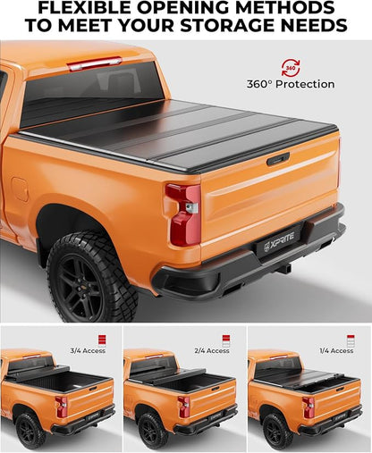 Xprite FRP Hard Quad Fold Truck Bed Tonneau Cover Compatible with 2007-2026 Chevrolet Silverado/GMC Sierra 1500 Fleetside 4-Folding Chevy Bed Cover 5.8FT (69.6"), Excludes Classic Body