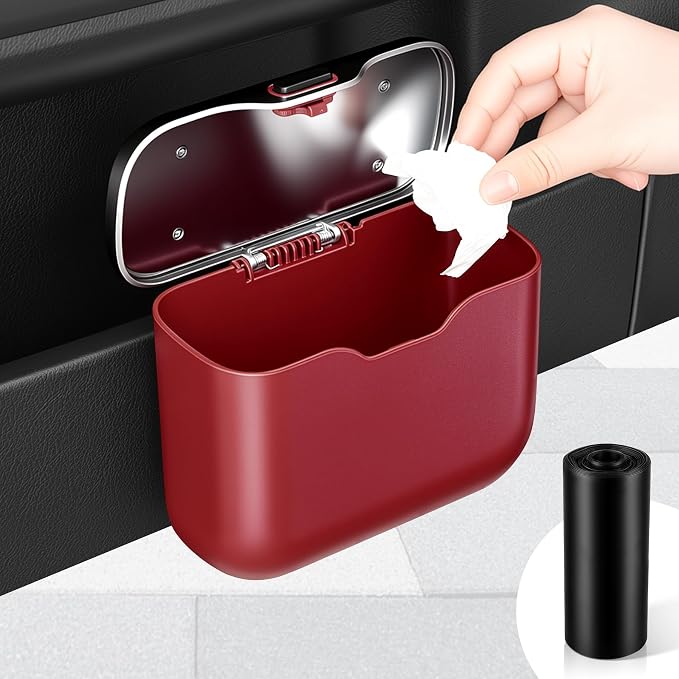 UYYE Car Trash Can, Car Garbage Bin with Lid & Handle - Leak-Proof Mini Trash Can for Car, Truck, SUV - Essential Car Accessories for Organization (Red)