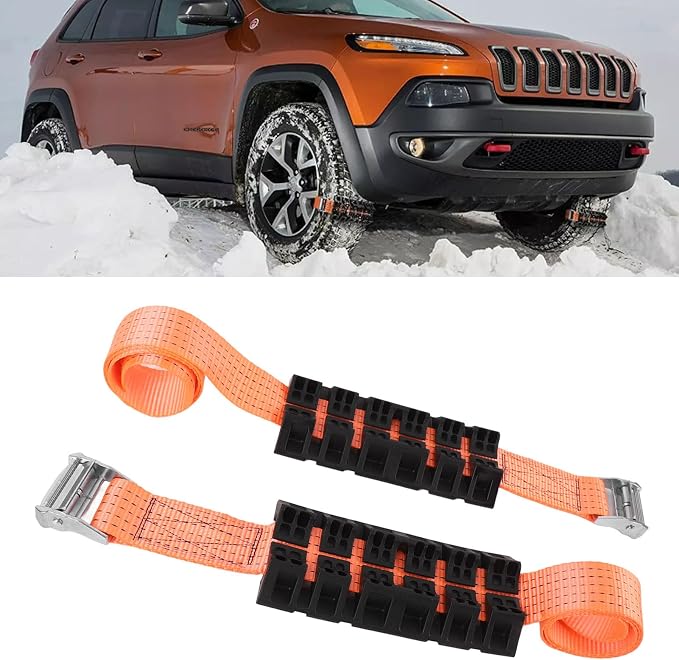 2 Pcs Snow Tire Strap, Tire Traction Straps Strong Grip Get Unstuck From Snow Mud Anti Skid Emergency Tire Straps with Gloves for Truck SUV
