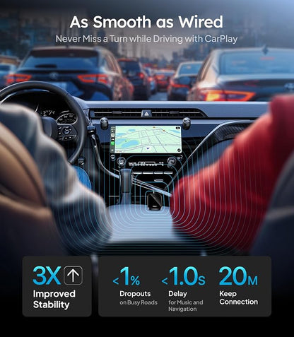 Wigoo 2026 Upgraded Wireless CarPlay Adapter [Plug & Play, 10s Auto Connect] Converts Wired to Wireless CarPlay, No Latency, for Cars from 2015+, for iPhone iOS 10+, Not for Tesla & Android, Black