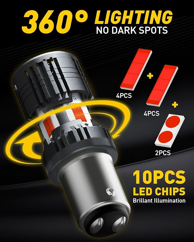 AUXITO CANBUS 1157 LED Bulbs Red with Built-in Resistor 2057 2357 7528 BAY15D Anti Hyper Flash Error Free Brake Lights, Tail Lights, Stop Lights, Turn Signal Lights, Pack of 2
