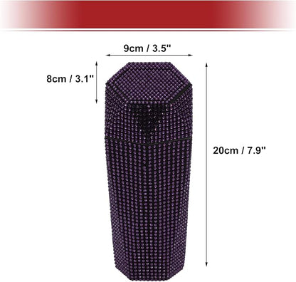 ACROPIX Car Trash Can Trash Bin Rhinestones Portable 3.5" Length 3.1" Width 7.9" Height Purple Rhinestone Plastic