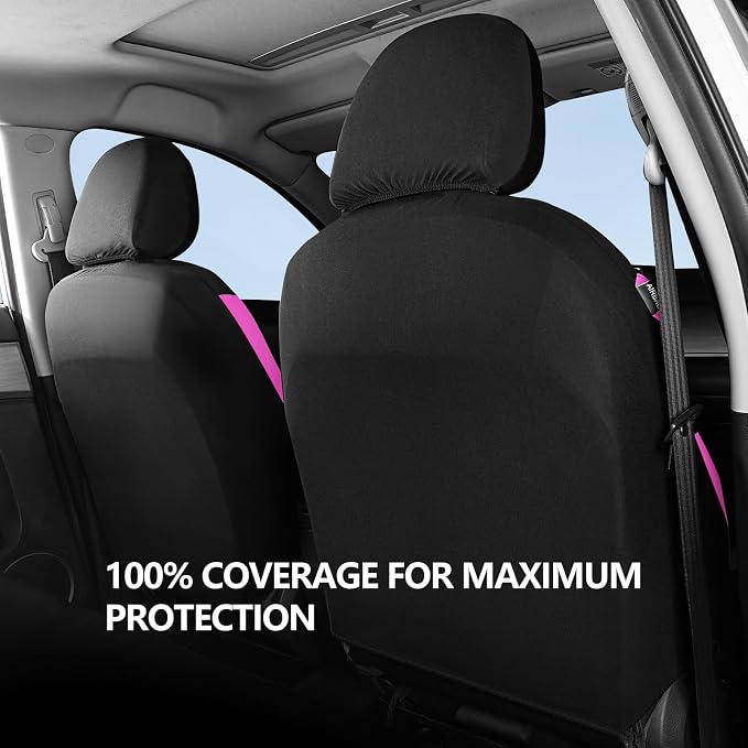 HChengkikz Car Seat Covers Front Seat, Waterproof Neoprene Car Seat Covers, Airbag Compatible, All Season Protection Universal Fit Most Cars, Trucks, SUVs (Black + Pink)