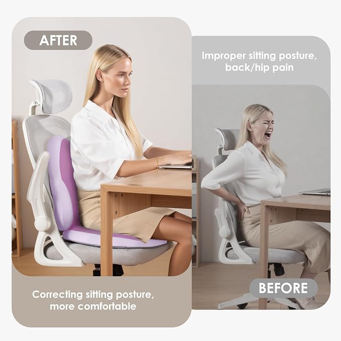 FLORICH Car Seat Cushion and Back Support for Car Ultrathick Memory Foam Office Chair Cushions with Lumbar Support Pillow for Sciatica & Back & Tailbone Pain Relief (Purple)