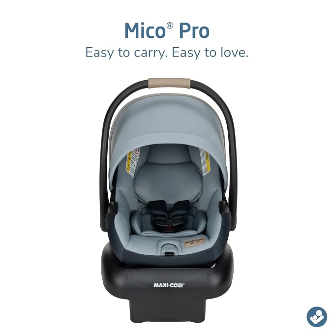 Maxi-Cosi Mico Pro Baby Infant Car Seat with Base, Ventilated Chair, Soft Headrest Pad, Easy-Install Latch, Adjustable Belt Guide, 3-Position Base, Stroller-Ready, 4-30 lbs, up to 32 in, Seascape