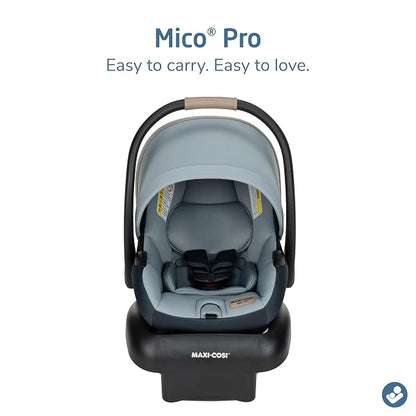 Maxi-Cosi Mico Pro Baby Infant Car Seat with Base, Ventilated Chair, Soft Headrest Pad, Easy-Install Latch, Adjustable Belt Guide, 3-Position Base, Stroller-Ready, 4-30 lbs, up to 32 in, Seascape