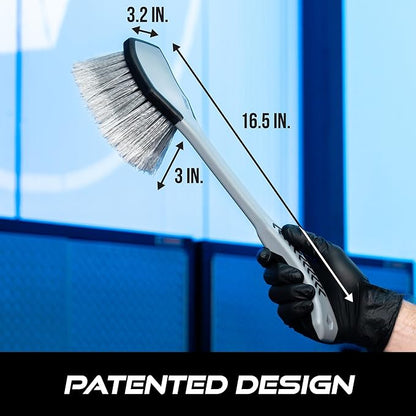 VIKING Car Wash Brush, Wheel and Fender Brush, Long Handle Tire Cleaner for Car Detailing, 16.5 Inch, Grey/Black (Pack of 6)
