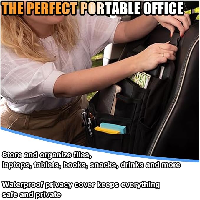 Car Front Seat Organizer, Car Backseat Organizer with Adjustable Shoulder Strap, Passenger Seat File Storage Bag with Dedicated Laptop Tablet Holder Cup Holder for Car Law Enforcement (Black)