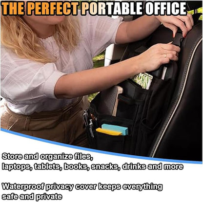 Car Front Seat Organizer, Car Backseat Organizer with Adjustable Shoulder Strap, Passenger Seat File Storage Bag with Dedicated Laptop Tablet Holder Cup Holder for Car Law Enforcement (Black)