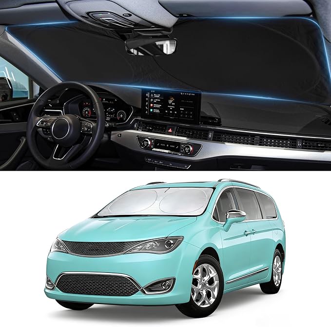 Sunshade for Pacifica Windshield Sun Shade for 2017-2024 2025 2026 Chrysler Pacifica Minivan Accessories Front Window Shield Cover Sun Visor Blocker Suncreen Protector Keep Car Cooler