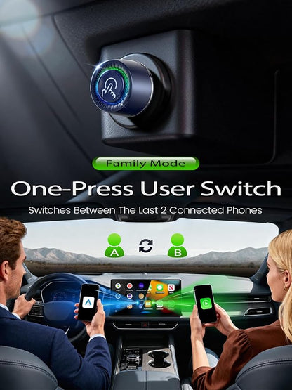Wireless CarPlay & Android Auto Adapter, Fast Auto Connect, No Lag, Easy Device Switching for Shared Cars, Plug & Play, Compact 2-in-1 Design, 5GHz WiFi, Compatible with iPhone & Android