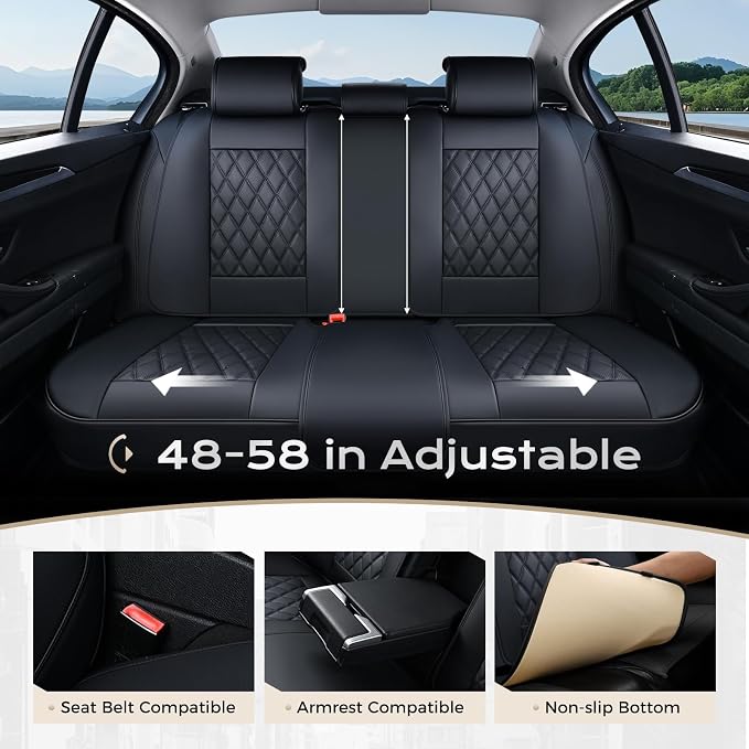 Coverado Car Seat Covers Full Set, 5 Seat Black Seat Cover for Cars, Luxury Faux Leather Waterproof Seat Cover, Front and Back Car Seat Protector, Universal Auto Seat Covers Fit for Most Cars